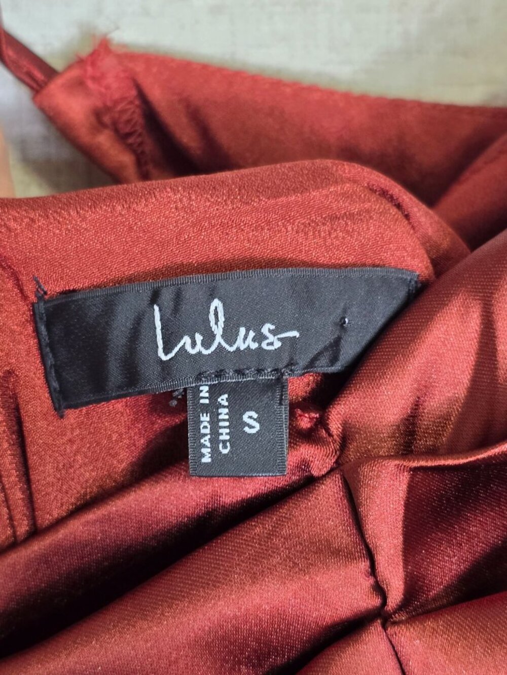 Lulus Small Rust Red Exuberant Luxury Satin Ruffled Lace Up Maxi Dress - Picture 5 of 8